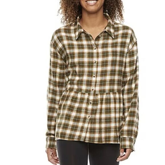 Arizona jeans peplum plaid plus size western button down 100% cotton blouse XXL - Picture 1 of 7